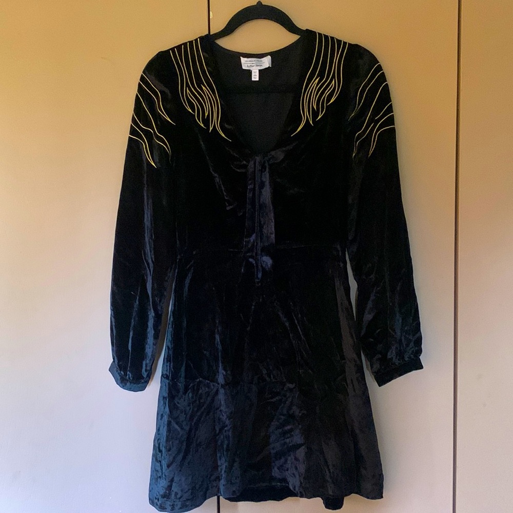 & Other Stories Black Velvet w/ Gold Stitched Flame design Long Sleeve Dress. 4